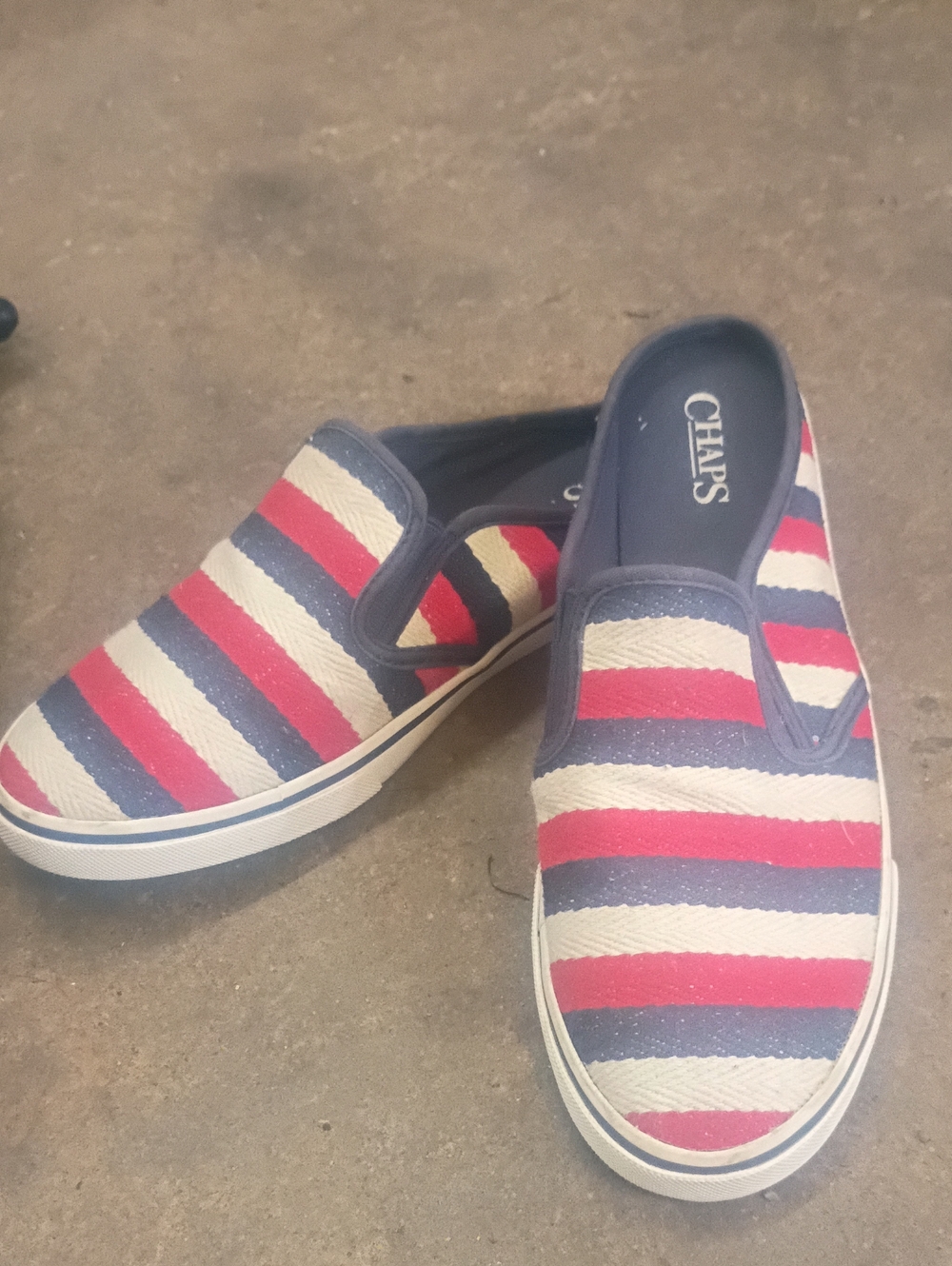 Chaps Men’s Slip-On Loafers in Blue, Red & White Stripes